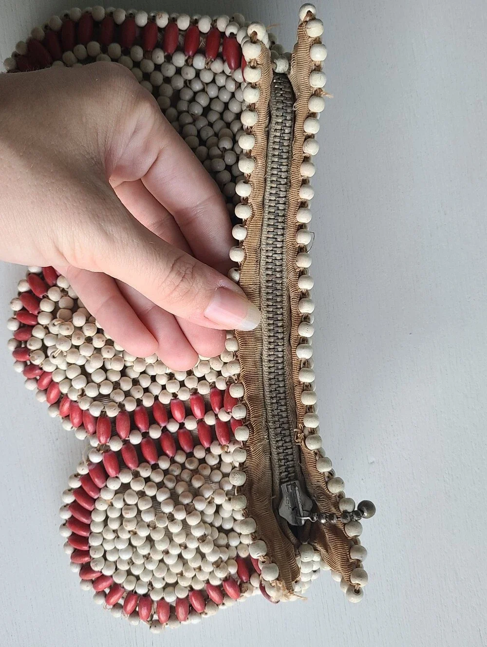 Vintage Wood Bead Clutch 1930s 1940s